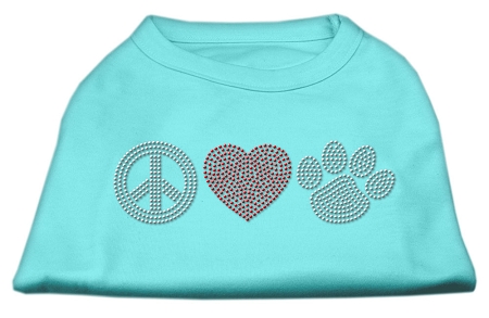 Peace Love and Paw Rhinestone Shirt Aqua XL