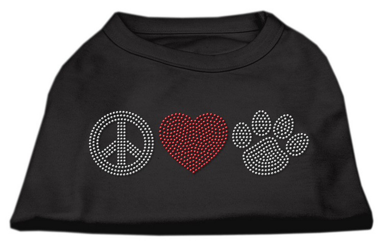 Peace Love and Paw Rhinestone Shirt Black XL