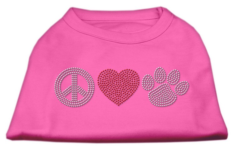 Peace Love and Paw Rhinestone Shirt Bright Pink XL