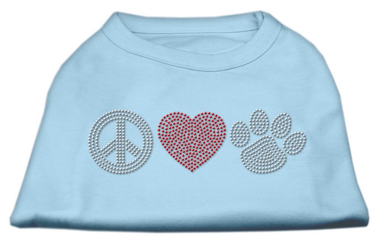 Peace Love and Paw Rhinestone Shirt Baby Blue L