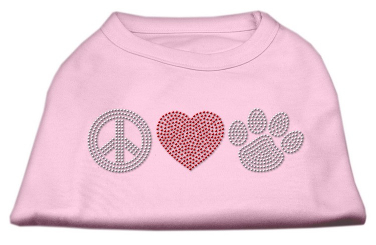 Peace Love and Paw Rhinestone Shirt Light Pink XXL