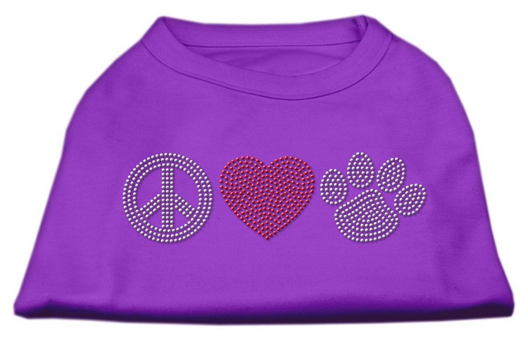 Peace Love and Paw Rhinestone Shirt Purple XS