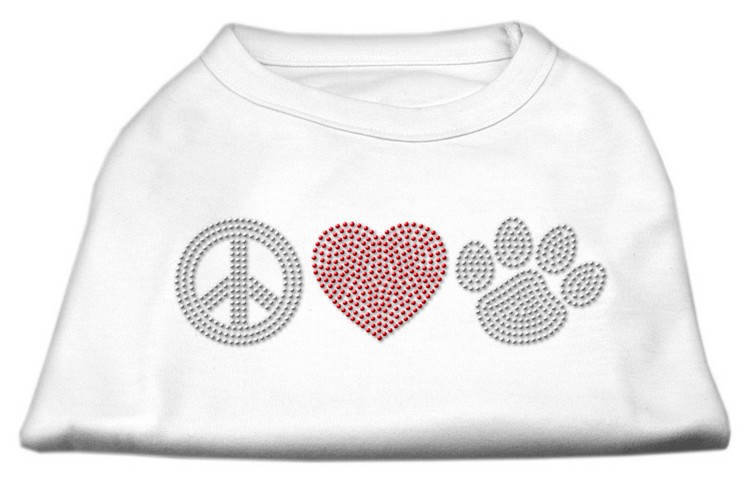 Peace Love and Paw Rhinestone Shirt White XL