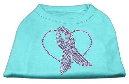 Pink Ribbon Rhinestone Shirts Aqua XXL