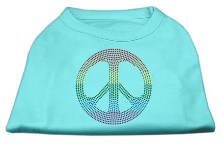 Rhinestone Rainbow Peace Sign Shirts Aqua XS