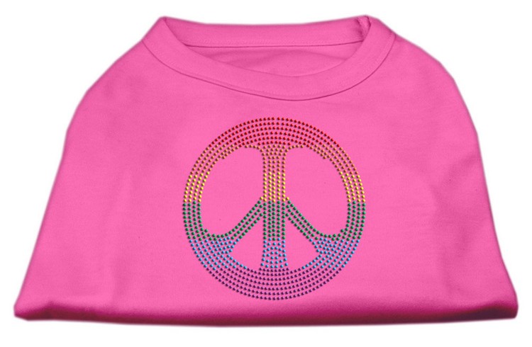 Rhinestone Rainbow Peace Sign Shirts Bright Pink XS