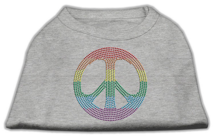 Rhinestone Rainbow Peace Sign Shirts Grey XS