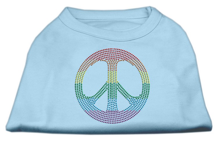 Rhinestone Rainbow Peace Sign Shirts Baby Blue XL