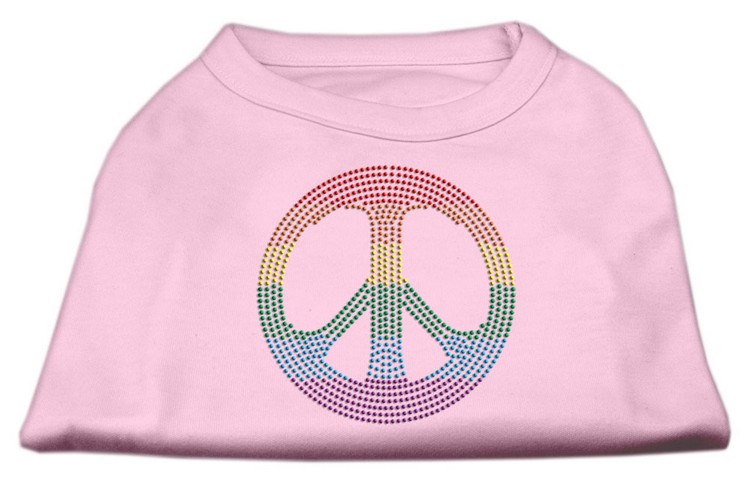 Rhinestone Rainbow Peace Sign Shirts Light Pink XS