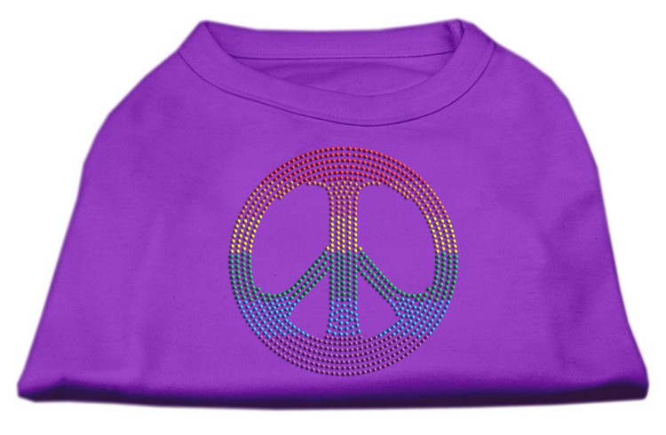 Rhinestone Rainbow Peace Sign Shirts Purple XS