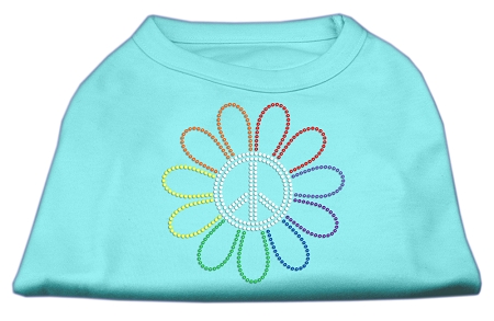 Rhinestone Rainbow Flower Peace Sign Shirts Aqua XL