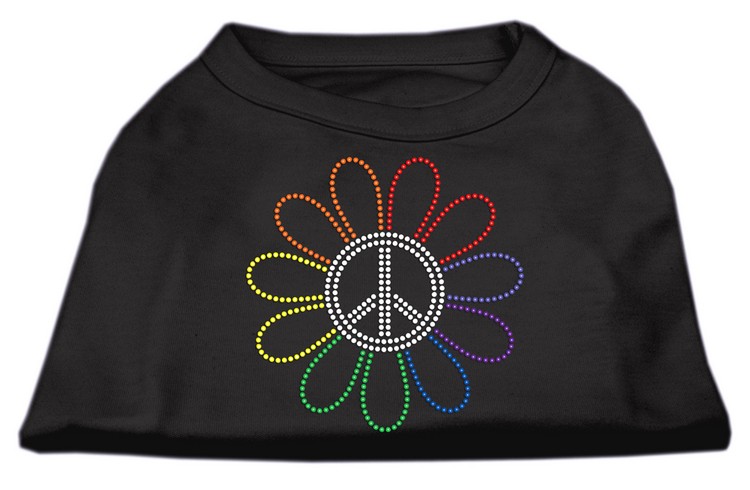 Rhinestone Rainbow Flower Peace Sign Shirts Black XS