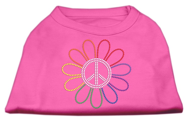 Rhinestone Rainbow Flower Peace Sign Shirts Bright Pink XS