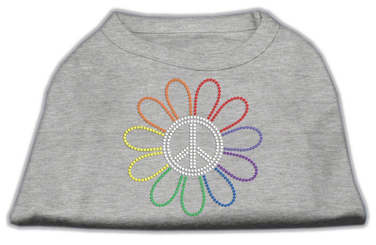 Rhinestone Rainbow Flower Peace Sign Shirts Grey XS