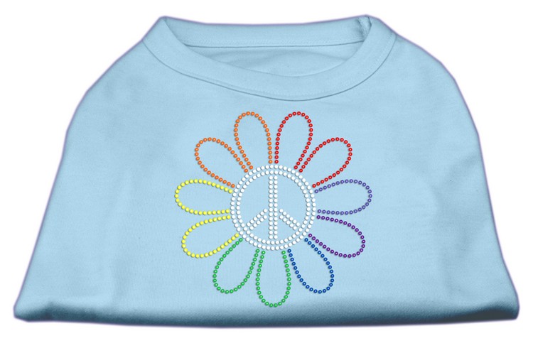 Rhinestone Rainbow Flower Peace Sign Shirts Baby Blue XXL