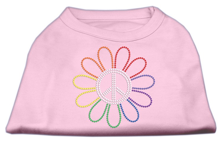 Rhinestone Rainbow Flower Peace Sign Shirts Light Pink XS