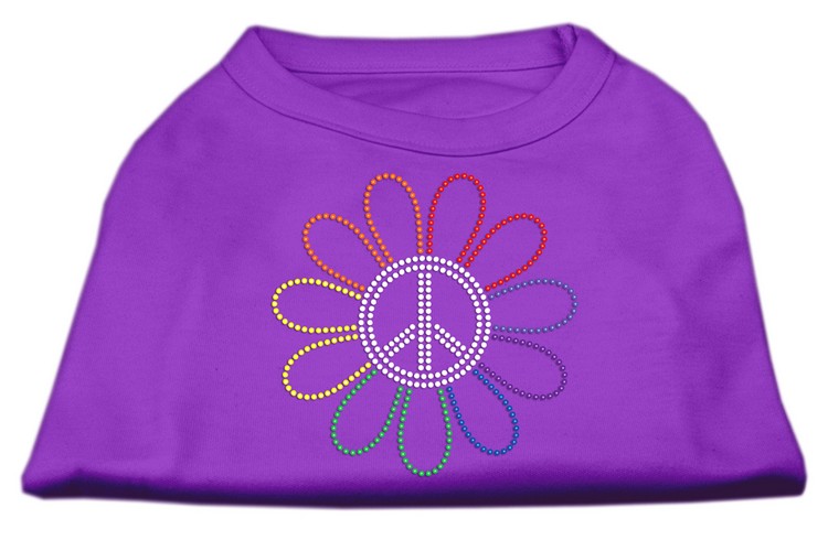 Rhinestone Rainbow Flower Peace Sign Shirts Purple XS