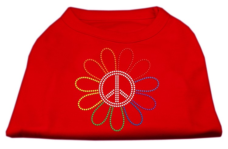 Rhinestone Rainbow Flower Peace Sign Shirts Red XS