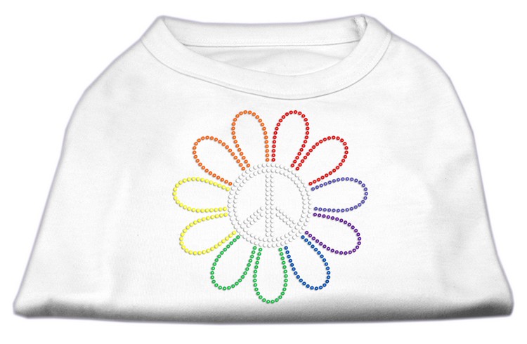 Rhinestone Rainbow Flower Peace Sign Shirts White XS