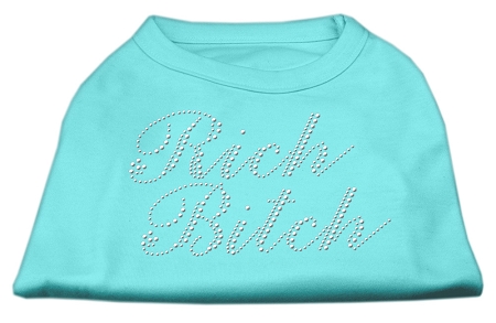 Rich Bitch Rhinestone Shirts Aqua XS