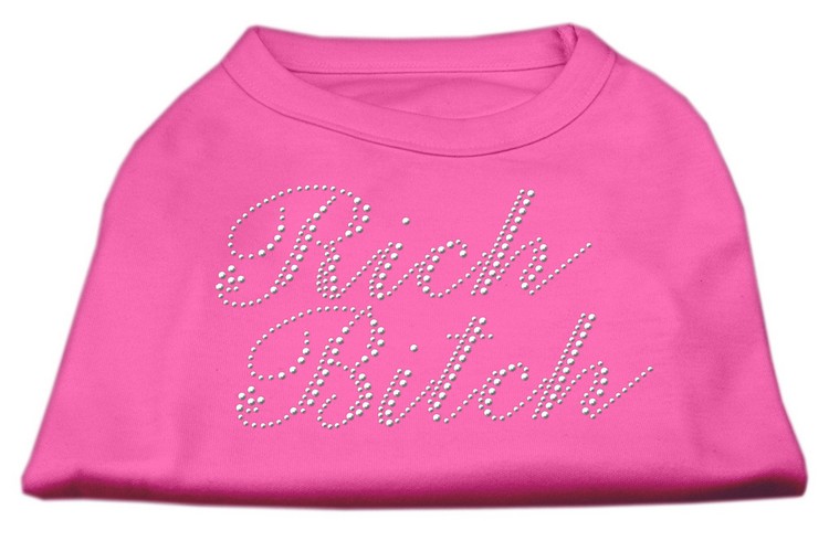 Rich Bitch Rhinestone Shirts Bright Pink XS