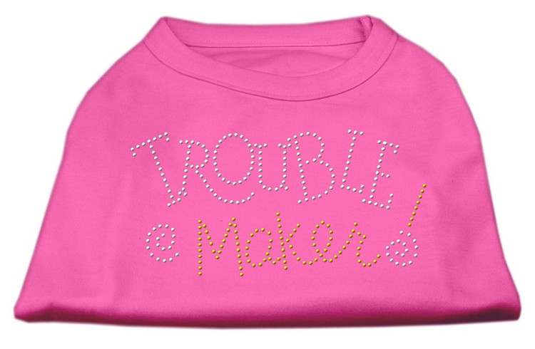 Trouble Maker Rhinestone Shirts Bright Pink XS