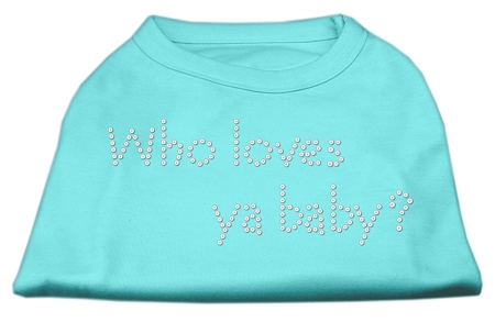 Who Loves Ya Baby? Rhinestone Shirts Aqua XL