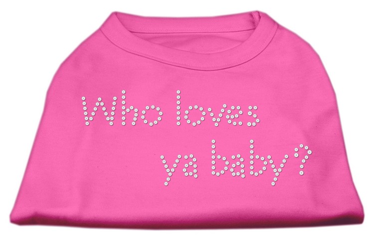 Who Loves Ya Baby? Rhinestone Shirts Bright Pink L