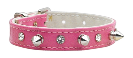 "Just the Basics" Crystal and Spike Collars Pink 16