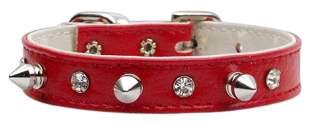 "Just the Basics" Crystal and Spike Collars Red 12