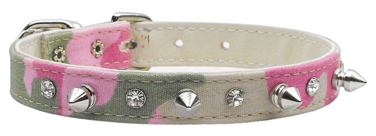 Camo Crystal and Spike Collars Pink Camo 12