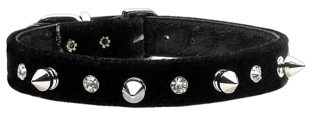 Velvet Crystal and Spike Collars Black 12