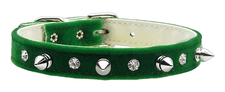 Velvet Crystal and Spike Collars Green 14