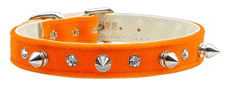 Velvet Crystal and Spike Collars Orange 12