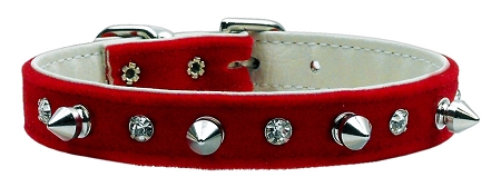 Velvet Crystal and Spike Collars Red 12