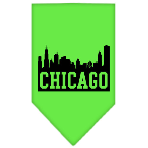 Chicago Skyline Screen Print Bandana Lime Green Large