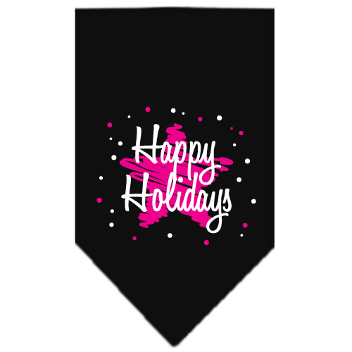 Scribble Happy Holidays Screen Print Bandana Black Large