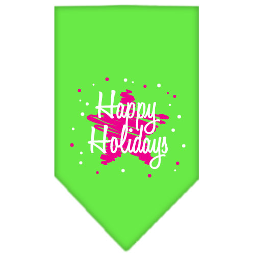 Scribble Happy Holidays Screen Print Bandana Lime Green Small