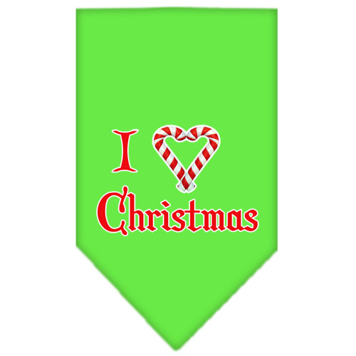 Heart Christmas Screen Print Bandana Lime Green Large