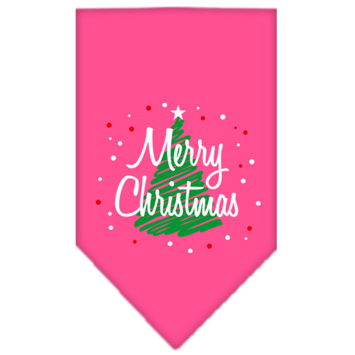 Scribble Merry Christmas Screen Print Bandana Bright Pink Large