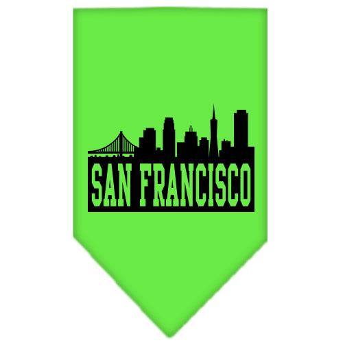 San Francisco Skyline Screen Print Bandana Lime Green Large