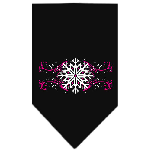 Pink Snowflake Swirls Screen Print Bandana Black Large