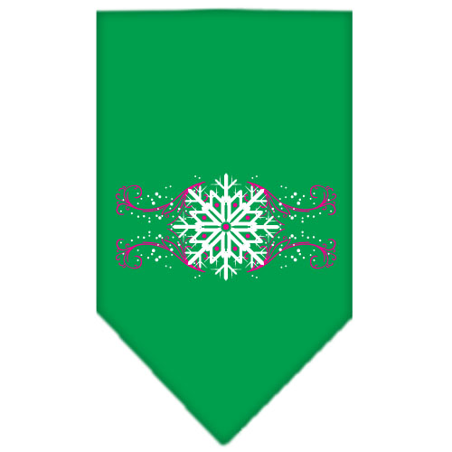Pink Snowflake Swirls Screen Print Bandana Emerald Green Large