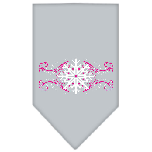 Pink Snowflake Swirls Screen Print Bandana Grey Large