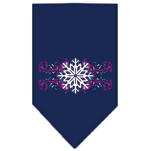 Pink Snowflake Swirls Screen Print Bandana Navy Blue large