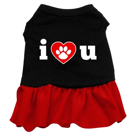 I Heart You Screen Print Dog Dress Black with Red Lg