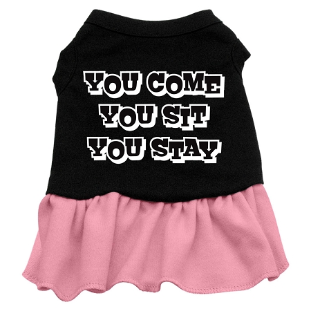 You Come, You Sit, You Stay Screen Print Dress Black with Light Pink XXL