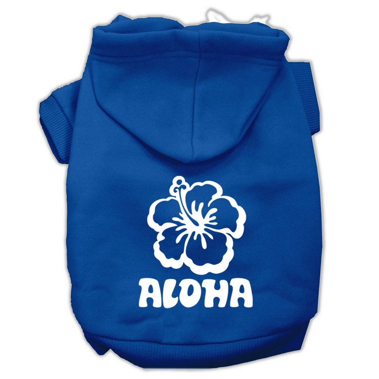 Aloha Flower Screen Print Pet Hoodies Blue Size XS