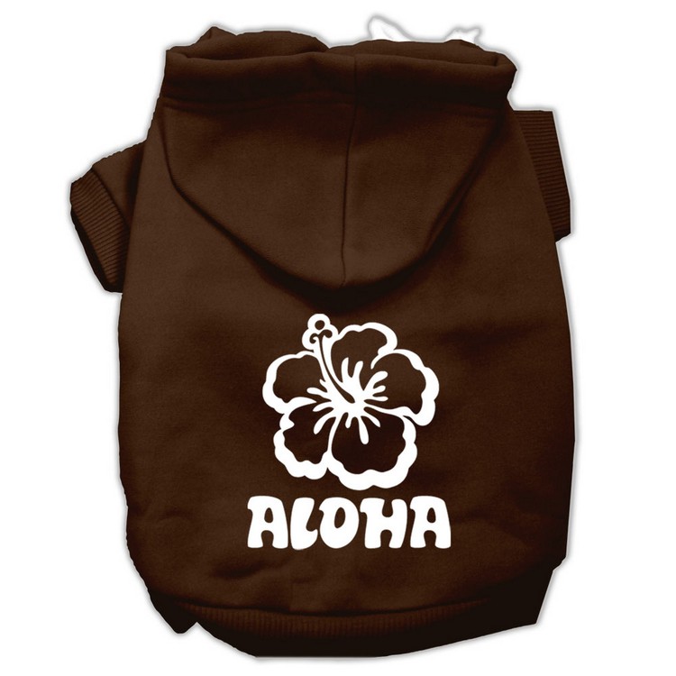 Aloha Flower Screen Print Pet Hoodies Brown Size XS