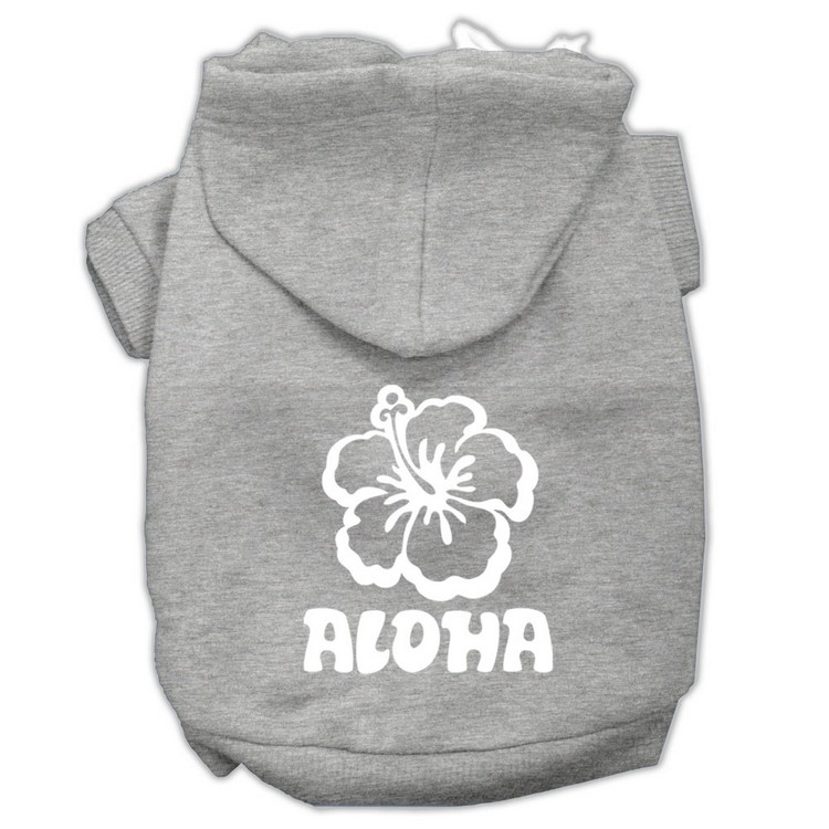 Aloha Flower Screen Print Pet Hoodies Grey Size XS